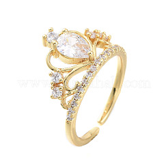 Adjustable Brass Micro Pave Clear Cubic Zirconia Cuff Rings&nbsp;RJEW-M135-03G