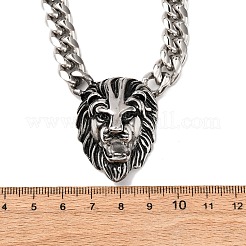 304 Stainless Steel Lion Head Pendant Cuban Link Chain Necklaces&nbsp;NJEW-C099-05AS