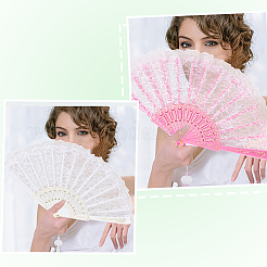 2Pcs 2 Colors Plastic & Cloth Folding Fans&nbsp;AJEW-CN0006-77