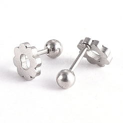 Tarnish Resistant 201 Stainless Steel Flower Barbell Cartilage Earrings&nbsp;LS-EJEW-R147-07