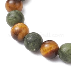Natural Tiger Eye & Chinese Southern Jade Round Beaded Stretch Bracelets for Men Women&nbsp;BJEW-JB12016