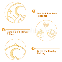 12Pcs 6 Style 201 Stainless Steel Pendants&nbsp;STAS-DC0014-35