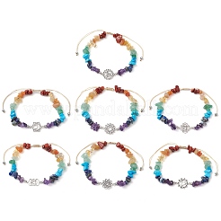 7Pcs Chakra Theme Natural & Synthetic Mixed Gemstone Chips Braided Beads Bracelets&nbsp;BJEW-JB11324