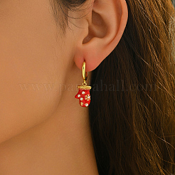Snowflake with Christmas Gloves Brass Enamel Hoop Earrings&nbsp;QN1385
