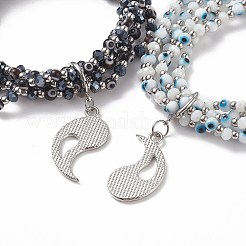 2Pcs 2 Color Lampwork Evil Eye & Glass Stretch Multi-strand Bracelets Set&nbsp;BJEW-JB08785