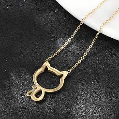 304 Stainless Steel Cat Outline Pendant Necklaces for Women&nbsp;NJEW-F339-03G