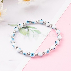 Handmade Round Evil Eye Lampwork Beaded Stretch Bracelets&nbsp;BJEW-JB05974
