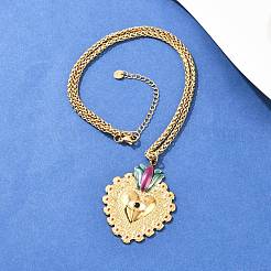 304 Stainless Steel Enamel Heart Pendant Wheat Chain Necklaces&nbsp;NJEW-P430-04A-G
