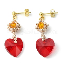Glass Heart Dangle Stud Earrings&nbsp;EJEW-MZ00113