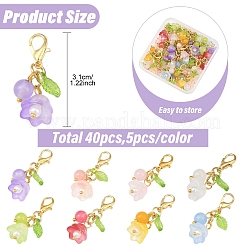 40Pcs 8 Styles Natural Yellow Jade & Natural White Jade & Malaysia Jade & Glass & Acrylic Pearl Flower Pendant Decorations&nbsp;HJEW-YW00156