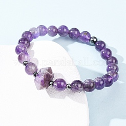 Natural Amethyst Beaded Stretch Bracelet for Women&nbsp;BJEW-A145-01F