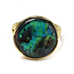 Natural Paua Shell Flat Round Open Cuff Ring&nbsp;RJEW-H220-04G