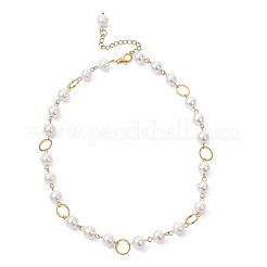 Round Shell Pearl with Brass Link Chain Necklaces for Women&nbsp;NJEW-JN05631