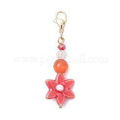 5Pcs Flower Handmade Lampwork & Cat Eye Pendant Decorations&nbsp;HJEW-TA00428