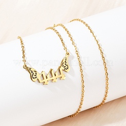 201 Stainless Steel Number 444 with Butterfly Wings Pendant Necklaces&nbsp;LS-NJEW-P332-01B-G