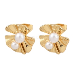Brass ABS Plastic Pearl Flower Stud Earrings&nbsp;EJEW-L275-12G-02