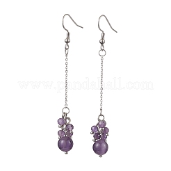 304 Stainless Steel with Natural Amethyst & Green Aventurine & Carnelian & Green Aventurine & Agate &  Stud Dangle Earring&nbsp;EJEW-TA00528