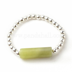 Natural Taiwan Jade Column Beaded Finger Ring with Synthetic Hematite&nbsp;RJEW-JR00461-01