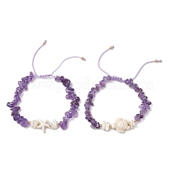 2Pcs Natural Amethyst Chip Braided Bead Bracelets&nbsp;BJEW-JB11541-01