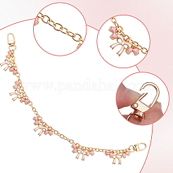 2Pcs Alloy Enamel Pink Bowknot Charm Cable Chain Purse Decorative Chains&nbsp;HJEW-BBC0001-48