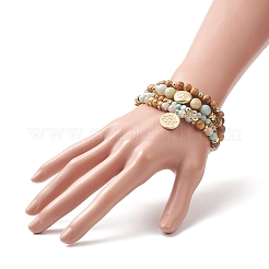 Natural Flower Amazonite & Picture Jasper Beaded Stretch Bracelets Sets with Non-Magnetic Synthetic Hematite&nbsp;BJEW-JB09280
