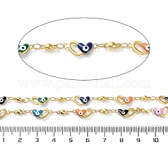 Heart with Evil Eyes Brass Enamel Link Chains&nbsp;CHC-Q013-03G