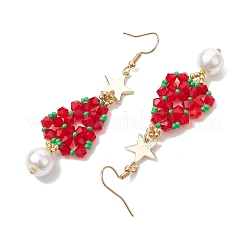 Glass Seed & Glass Pearl Beads Tree Dangle Earrings&nbsp;EJEW-MZ00276-01