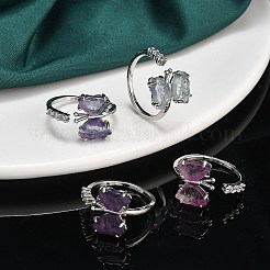 Butterfly Natural Fluorite & Cubic Zirconia Open Cuff Rings&nbsp;RJEW-K288-01P