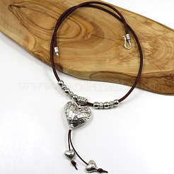 Boho Alloy Heart Pendant Leather Cord Necklaces for Women&nbsp;WG14524-01
