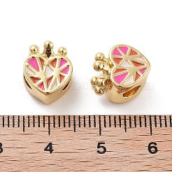 Heart with Crown Rack Plating Brass Enamel Beads&nbsp;KK-G512-05G