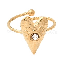 Texture Heart 304 Stainless Steel Rhinestone Cuff Open Finger Rings for Women&nbsp;LS-RJEW-A091-10G