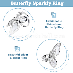 4Pcs 4 Style Rhinestone Butterfly Open Cuff Rings Set&nbsp;RJEW-FI0001-14