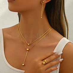 Stainless Steel Round Double Layer Necklaces & Earrings & Rings Sets for Women Party Daily Wear&nbsp;LQ8185