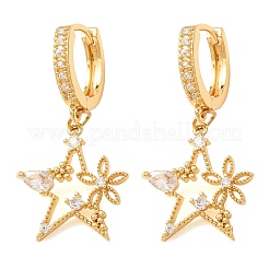 Brass Micro Pave Cubic Zirconia Dangle Hoop Earrings for Women&nbsp;KK-CBADCD7-02G