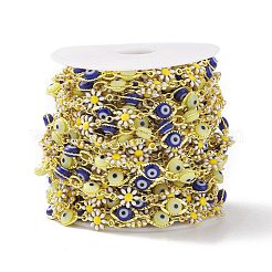 Brass Enamel Flower & Horse Eye Link Chains&nbsp;CHC-P009-34G