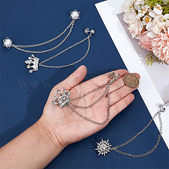 4Pcs 4 Styles Rhinestone Crown & Star Hanging Chain Brooch&nbsp;JEWB-OC0001-10