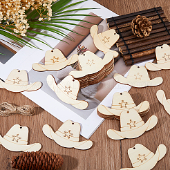 40Pcs Unfinished Wood Cowboy Hat Pendants&nbsp;WOOD-FH0002-45