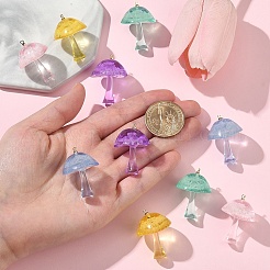 10Pcs 5 Colors Luminous Epoxy Resin Mushroom Pendants&nbsp;RESI-YW0004-19