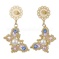 Glass Seed Beads Butterfly Stud Earrings&nbsp;EJEW-MZ00271
