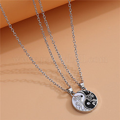 Alloy Enamel Black and White Yin-yang Gragon Split Pendant Necklaces for Friends Couple&nbsp;WG224AC-01