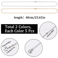 10Pcs 2 Colors 304 Stainless Steel Cable Chain Necklace&nbsp;NJEW-SC0001-25
