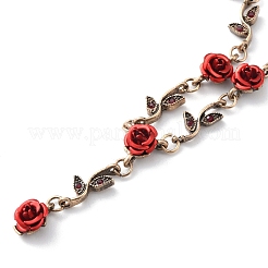 Aluminium Flower Pendant Necklaces with Rhinestone Leaf&nbsp;NJEW-WH0020-11R