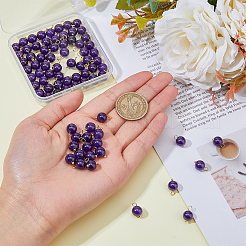 80Pcs Natural Amethyst Round Charms&nbsp;PALLOY-DC00001