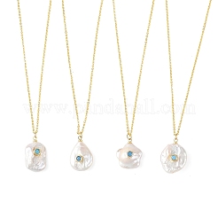 Natural Baroque Keshi Pearl Pendant Brass Cable Chain Necklaces&nbsp;NJEW-JN06530