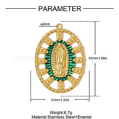 304 Stainless Steel with Green Enamel Pendants&nbsp;SA-OY002-30G