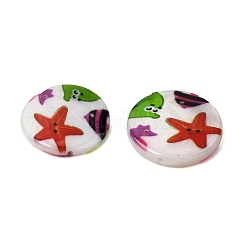 Ocean Printed Natural Freshwater Shell Flat Round Beads&nbsp;SHEL-A006-13F