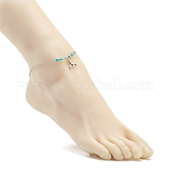 304 Stainless Steel Mixed Shape Charm Anklet with Round Natural White Jade Beads for Women&nbsp;AJEW-AN00498