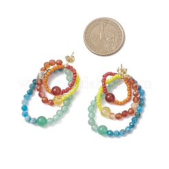 Natural & Synthetic Gemstone Round Dangle Stud Earrings&nbsp;EJEW-TA00730