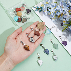 16Pcs Heart Natural & Synthetic Mixed Stone Pendant Decorations&nbsp;HJEW-PH02372