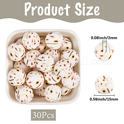 30Pcs Printed Round with Sunflower Pattern Silicone Focal Beads&nbsp;SIL-SC0002-84E
